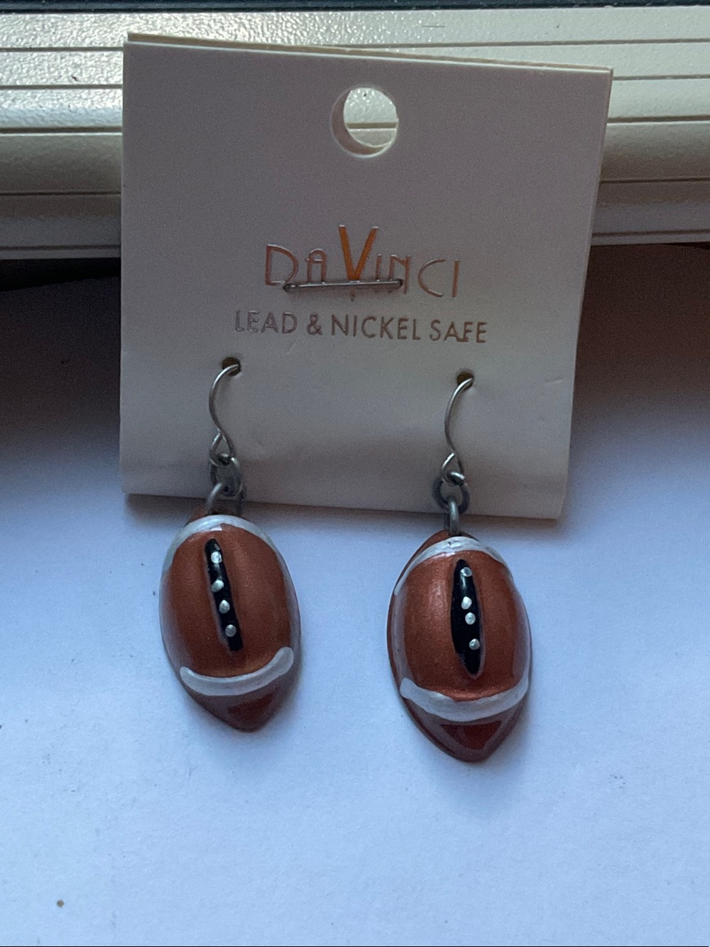 ⚫️NWT DaVinci Brown Mini Football Drop Earrings Game Day Fish Hook Ear Wires